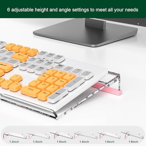 Computer Keyboard Stand for Desktop - 6-Level Height Adjustable Acrylic Keyboard Riser Non-Slip Ergonomic Key Board Tray Holder for Home School Office Desk Accessories, Clear