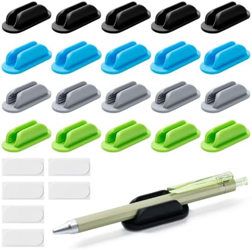 Adhesive Pencil Holders for Desk,Silicone Flexible Pen Holder for Wall, Office, School,Home,Classroom Must Haves,Teacher Essentials Accessories,Desk Organizer (20, Multi-colour combinations)