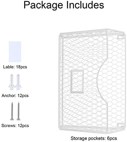 PAG-Mass 6 Pockets Hanging File Holder Wall Mount Mail Organizer Metal Chicken Wire Magazine Rack with Tag Slot, White