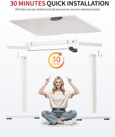Okin Standing Desk Electric Adjustable Computer Whole Piece Stand up Desk Office Gaming Home Office Memory Desks 48x24 inches White