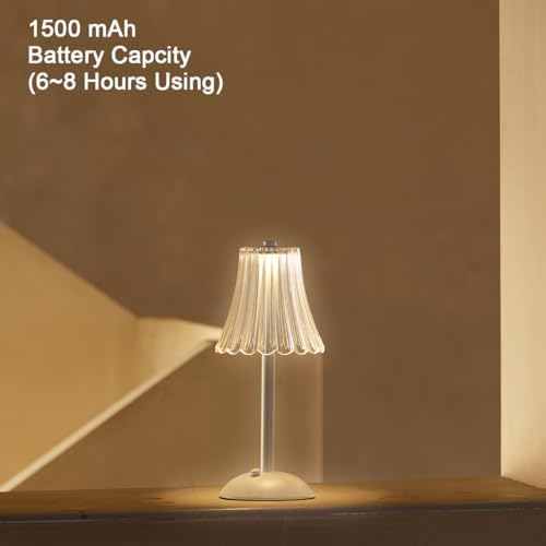 HEQET Cordless Table Lamps for Home,Table,Dining Room, Gold Rechargeable Lamps, USB Charge 12'' Tall LED Brass Portable Outdoor Indoor Table Lamp with Built-in Dimmer (Flower-White)