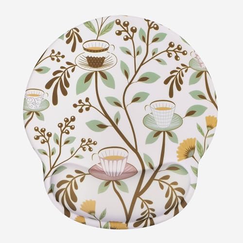 Seorsok Coffee Patterns Mouse Pad with Gel Wrist Support Mouse Pad,Ergonomic Aesthetic,Comfortable Mousepad for Office Game Work Computer,Pain Relief Mousepad with Non-Slip Silicone Base,White
