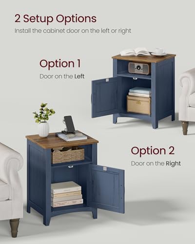VASAGLE Farmhouse Nightstand with Barn Door, Bedside Table for Bedroom