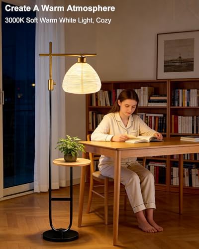 Dimmable Floor Lamp with Shelves, Corner Lamp E26 Bulb Included