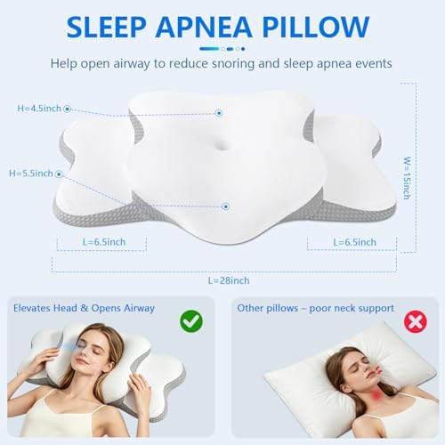 Cervical Neck Pillow for Neck Pain Relief & Side Sleeper | Ergo Pillow for Sleep Apnea, Neck Pain, and Snoring Relief | Orthopedic Memory Foam with Ergonomic Neck Support, White, Large