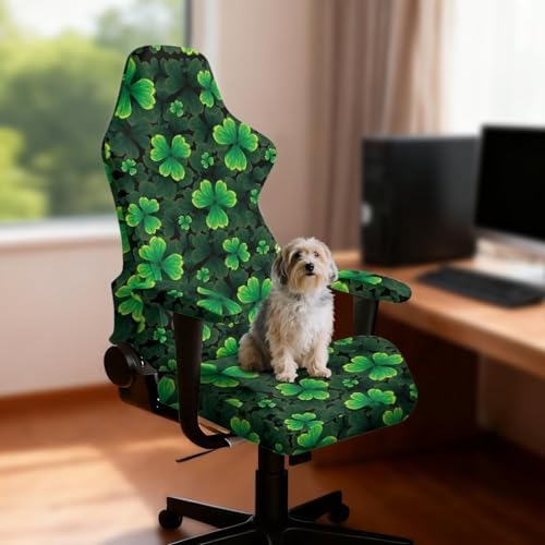 Shamrock Print Gaming Chair Cover with Armrest Covers Stretch Washable Furniture Protector Soft Reclining Racing Gaming Chair