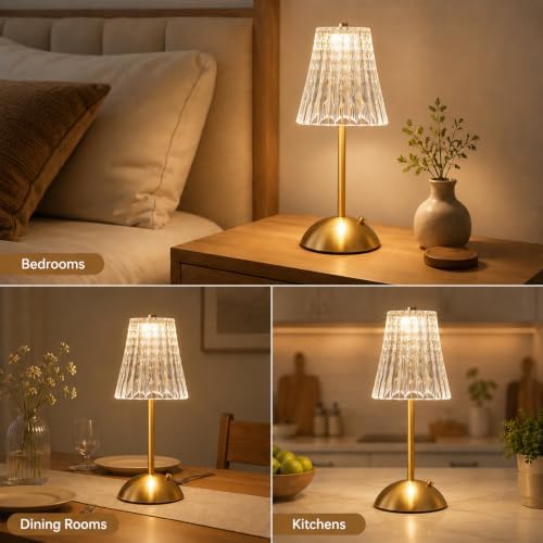 2 Pcs Cordless Table Lamp Rechargeable Touch Lamp,Gold Classic
