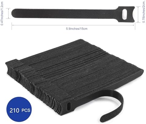 Nettbe Reusable Cable Ties, 210 PCS 6 Inches Adjustable Cord Straps Wire Organizer Cord Wrap and Hook Loop Cable Management
