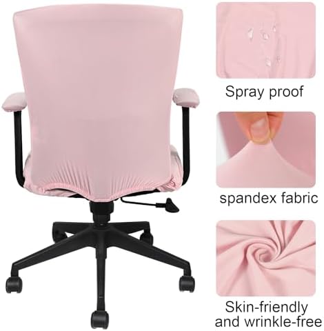 Tallew 4 Pcs Office Chair Covers Set Computer Universal Protective Stretchable Chair Seat Covers Desk Armrest Cover Slipcovers Pads Office Cushion Backrest for Rotating(Regular,Pink)
