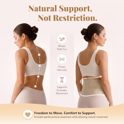 RANDY SUN Slim Fit Back Brace with EVA Comfort Pad, Breathable Lightweight Lumbar Support for Women & Men, Invisible Waist Support Belt for Work & Daily Use Light Taupe M/L(Waist:28"-32")