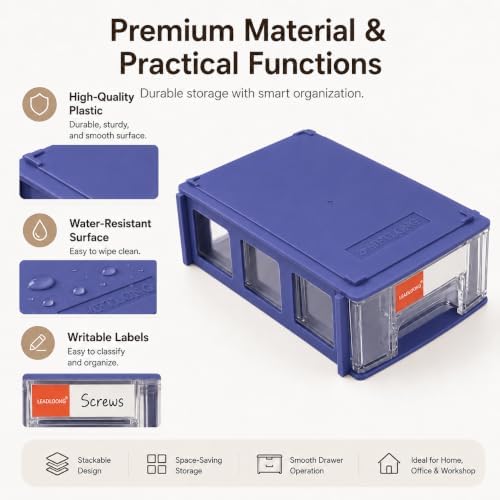 16 Pack Stackable Desk Organizer Drawers for Craft Storage Blue