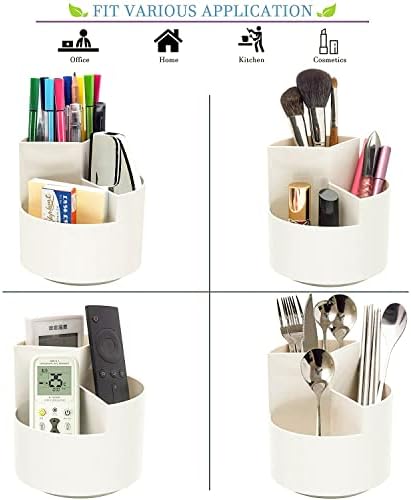 Siveit Desk Pencil Pen Holder, Desk Organizers 3 Slots 360-Degree Rotating Pen Holder for Desktop Storage Stationery Supplies Organizer, Home, Office, School, Kids, White