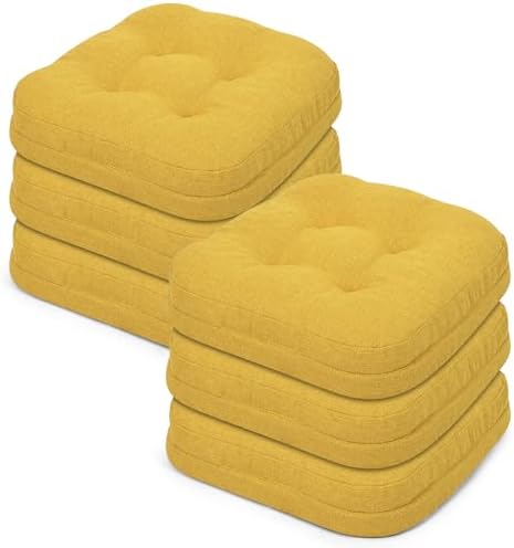 baibu 2-Layer Dining Chair Cushions, 6 Pack, 16.5 x 16.5 x 3.5 in, Yellow