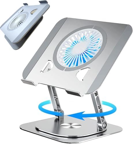 Laptop Stand Fan with 360 Rotating Swivel Base, 10inch Riser Height Adjustable for Typing/Viewing/Presentation,Metal Ergonomic Strong Holder,for Heavy Notebook 12 14 15 17Inch MacBook