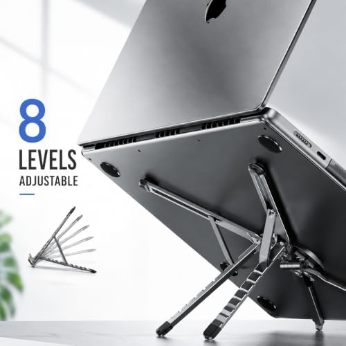 3-in-1 Magnetic Laptop Stand for Desk, Foldable Adjustable Laptop Riser with MagSafe Phone Holder, Ergonomic Aluminum Laptop Stand Tablet & Smartphone, Portable Travel Stand (Silver-Gray)