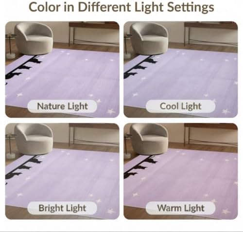 6'x9' Black Cat Lavender Starry Washable Area Rug