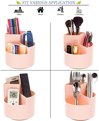 Siveit Desk Pencil Pen Holder, Desk Organizers 3 Slots 360-Degree Rotating Pen Holder for Desktop Storage Stationery Supplies Organizer, Home, Office, School, Kids, Peach Pink