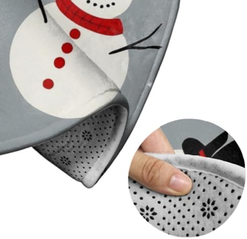 Large Home Decor Mat, Soft Round Yoga Carpet, Non Slip Machine Washable Kitchen Office Circle Rug Snowman and Snowflake Pattern