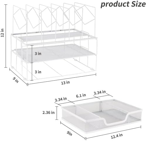 Desk Organizers and Accessories, 2-Tier Desk Organizer with Drawer, White