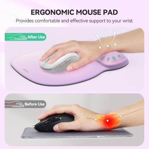 TECKNET Gel Ergonomic Mouse Pad with Wrist Rest, Non-Slip PU Base, Purple