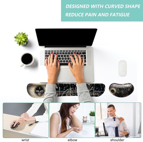 Keyboard Wrist Rest Mouse Wrist Support Set, Memory Foam Wrist Rest Pad for Computer Laptop Keyboard Mouse, Ergonomic Wrist Cushion Support for Typing Pain Relief, Gaming Home Office, Moon Phase