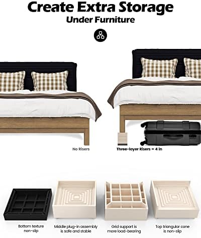 Furniture Risers, Tclouda Bed/Sofa/Desk/Table/Chair Leg/Fridge Lifts to 1.5, 3 and 4 in, Square Adjustable Risers Blocks for Extenders, Heavy Duty Supports Up to 1300 Lbs, 4 in-Apricot-Square