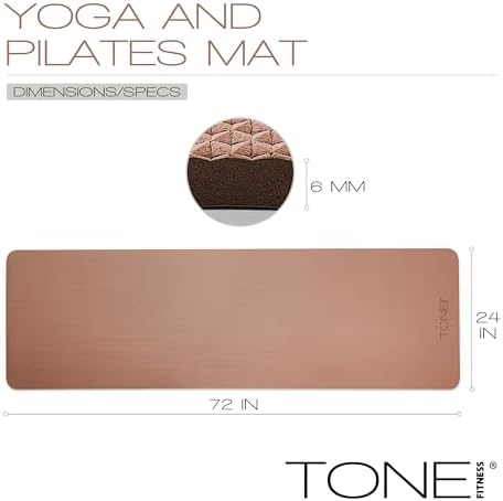 TONE Fitness 1/4" Yoga Mat, Non-Slip Exercise & Pilates Mat with Strap