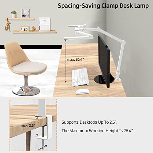 EPABINA LED Desk Lamp for Home Office, 41.5" White Clip on Architect Desk Lamp with Clamp, 24W Adjustable Dimmable Bright Swing Arm Eye Care LED Table Light Clamp on Office Lighting