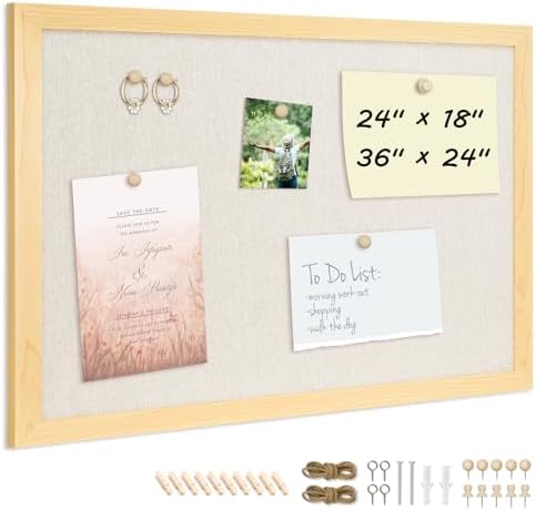 DOLLAR BOSS Bulletin Boards with Linen, 36"x24" Cork Board, Natural Wood