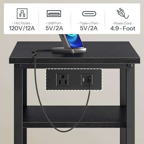 HOOBRO Printer Stand with Hanging File Drawer, Rolling Printer Cart on Wheels, Mobile Filing Cabinet Storage Shelf, Home Office Desk Side Organizer, Black BB17UPS01