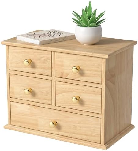 Oak Desk Organizer with Drawers, Durable Wooden Desktop Storage Box