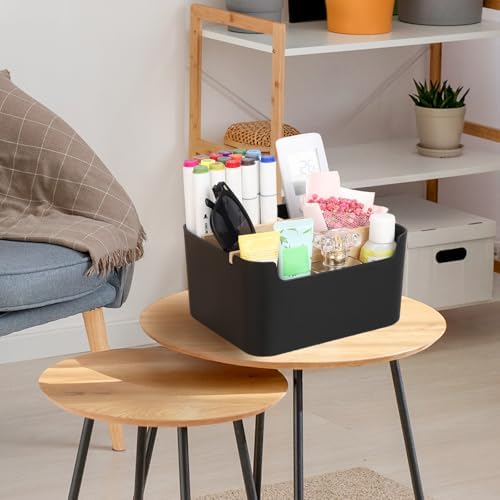Segarty Black Desktop Organizer, Detachable Bamboo Remote Control Holder, Desk Storage Box Pencil Pen Holder Caddy for Office Home Bedside Nightstand Organization