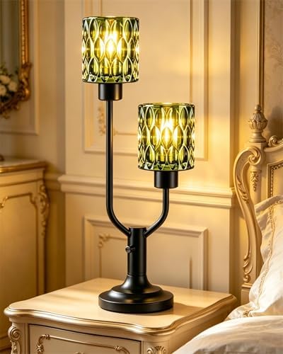 Mid Century Modern Table Lamp Dimmable Green Glass Vintage Lamp