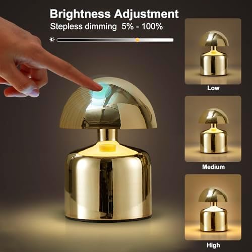 SAIWEYA Modern Cordless Mushroom Small Table Lamp, Dimmable Touch Battery