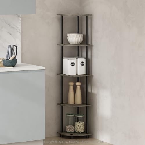 Furinno Turn-N-Tube Storage Shelves, 5-Tier Book Shelf, Corner Shelf, Toolless Open Shelves, for Organization and Storage, Living Room, Home Office, Hallway, Bedroom, French Oak