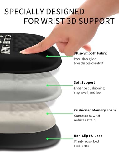 Hokafenle Ergonomic Wrist-Hugging Mouse Pad Wrist Support, U-Shaped Holding Wrist Rest Mousepad for Carpal Tunnel Pain Relief with Cushioned Memory Foam Slope Massage Bulge (10.2x8.3 in,Never Better)