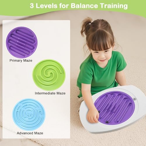 Balance Board with Maze for Kids, Labyrinth Wobble Board Rocking Seesaw Sensory Training with 2 Balls & 2 Replacement Labyrinth Disks, Non-Slip Pedals Indoor Outdoor for Boys Girls