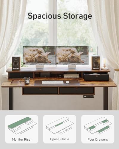 FEZIBO 55 x 30 inch Standing Electric Desk with Drawers, Rustic Brown