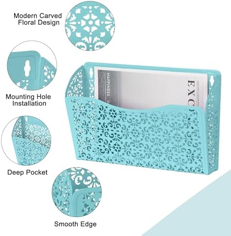 EasyPAG 3 Single Wall Mount File Organizer Vertical Metal Wall Pocket File Holder for Office, Home, School, Blue