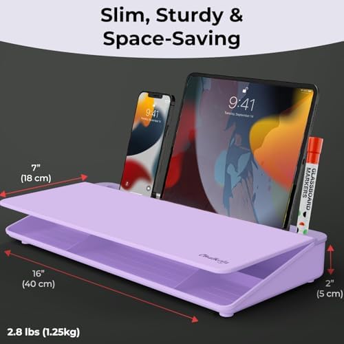 Chalkola Lavender Glass Desktop Whiteboard with Storage + 3 Markers