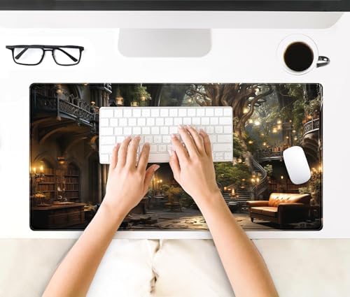 Dark Academia Bookish Desk Mat Adventure Dreams Extended Mousepad Large Gaming Mousepad Black Extended Mouse Pad XXL Laptop Computer Mouse Keyboard Mat 31.5 x 15.7