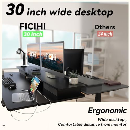 FiCiHi 48x30Inch Standing Desk with Drawers,Electric Height Adjustable Desk