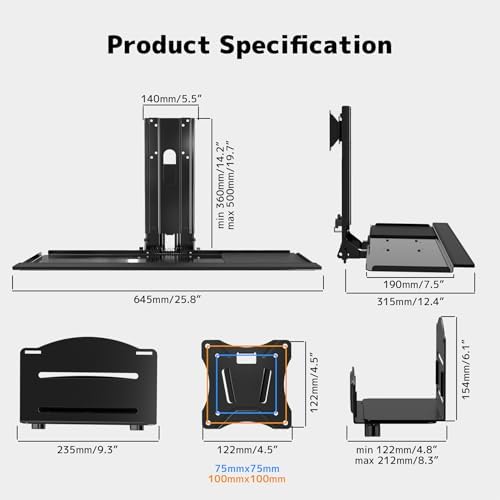 PUTORSEN Monitor and Keyboard Wall Mount with CPU Holder,Fits 32",55 lbs
