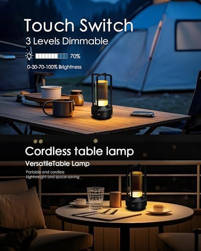 Set of 2 Cordless Table Lamps Rechargeable Desk Lamps Black