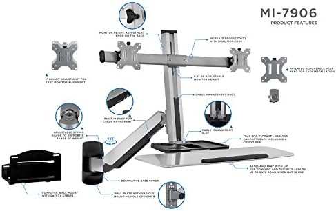 Mount-It! Wall Mounted Sit-Stand Dual Monitor Workstation, Gas Spring Arm