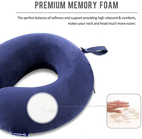 Fabuday Travel Pillow Memory Foam - Head Neck Support Airplane Pillow for Traveling, Car, Home, Office, Travel Neck Flight Pillow with Attachable Snap Strap Soft Washable Cover