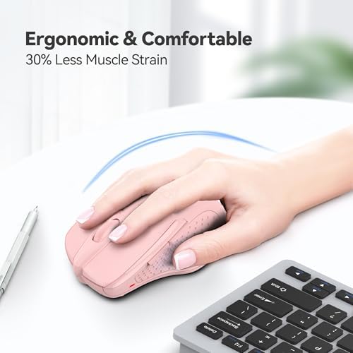 TECKNET Wireless Mouse, 2.4G Ergonomic Computer Mouse, 2600 DPI, Pink