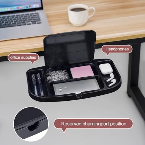 Clamp-on Mouse Pad Holder Platform, Height Adjustable Under Desk 360° Rotating Mouse Tray Rest Extension Attachment, with 5 Storage compartments Save Space