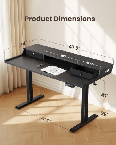 ErGear Electric Standing Desk with Drawers, 48″ x 24″ Gaming Table Compatible Monitor Stand, Stand up Desks, Home Office Height-Adjustable Desk with Storage Shelf, 4 Preset Heights, Black