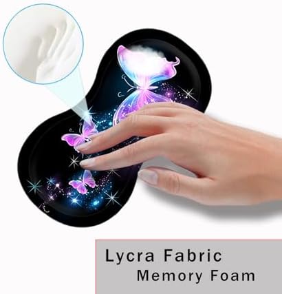 Mouse Pad with Wrist Support + Desk Mat + Coaster 3 in 1 Set, XL Large Gaming Mousepad Ergonomic Mouse Pads for Desk Computer Laptop Office,Glowing Night Pink Butterflies